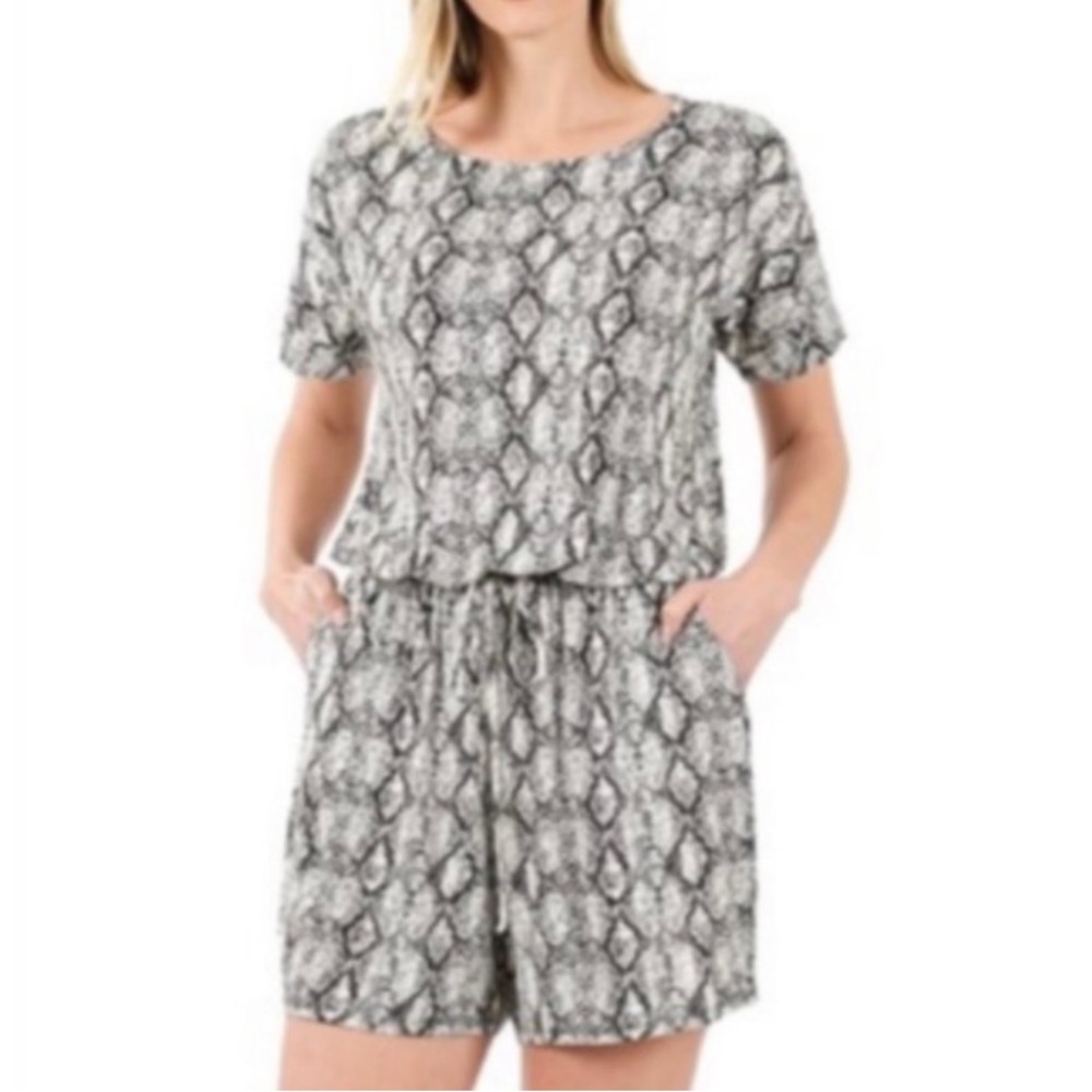 Zenana snake skin print romper Lg